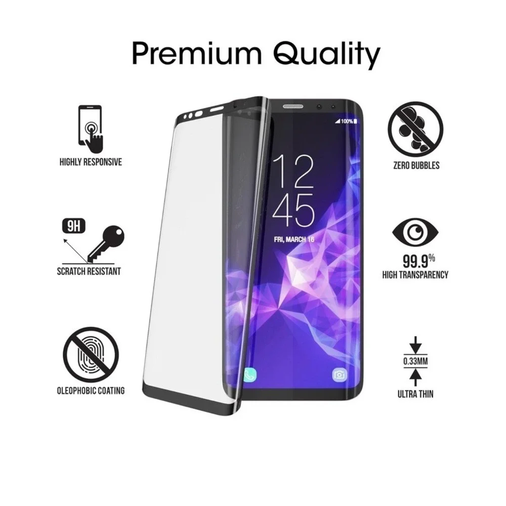 amFlim 3D Curved Glass Screen Protector for Samsung Galaxy S9 Plus - Black